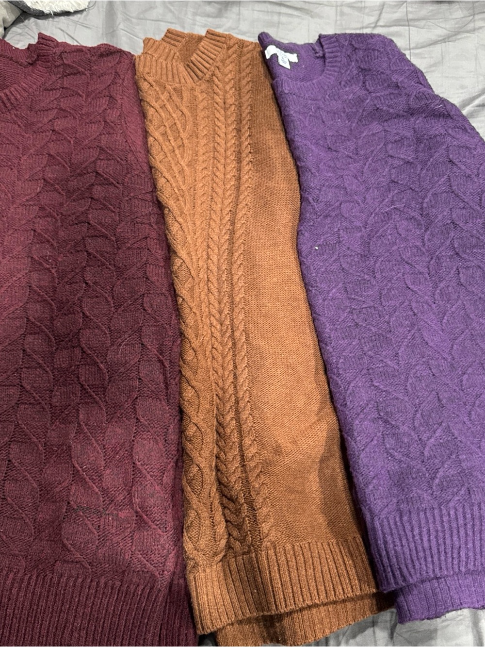 croft & barrow Cable Knit Crew Sweaters - Burgundy, Rust, Purple Lot of 3